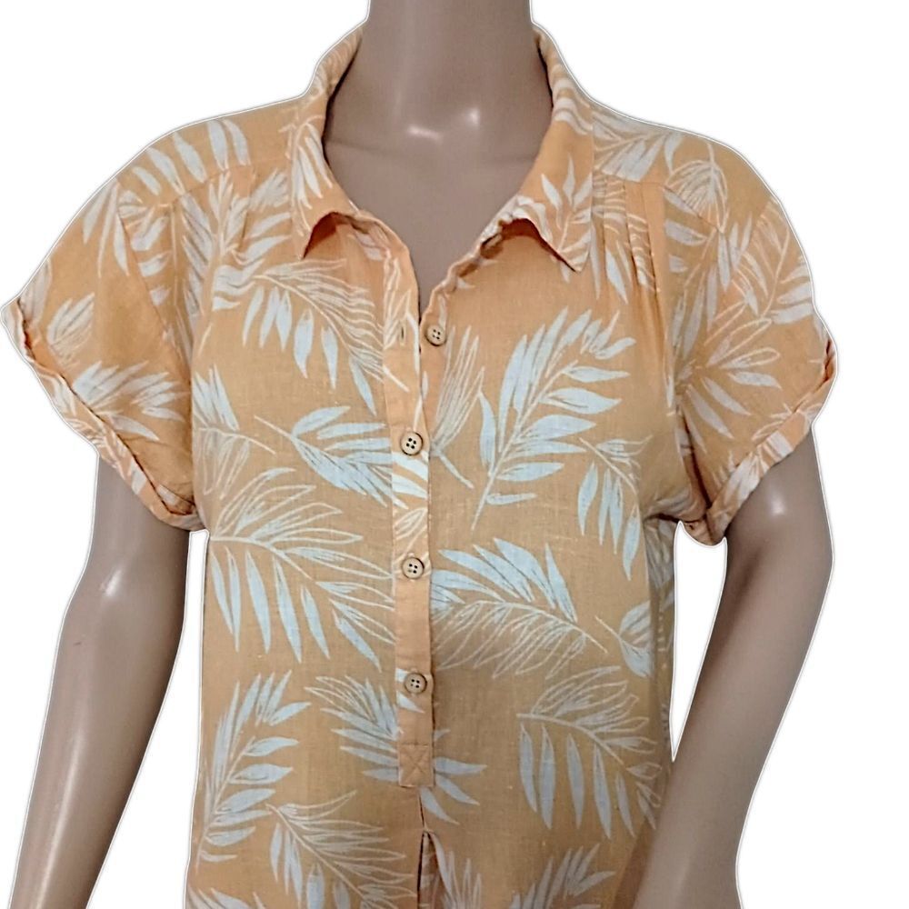 Faherty Hana Linen Shirt Dress S Palm Leaf Print Button Front Coastal Resort - Picture 7 of 16